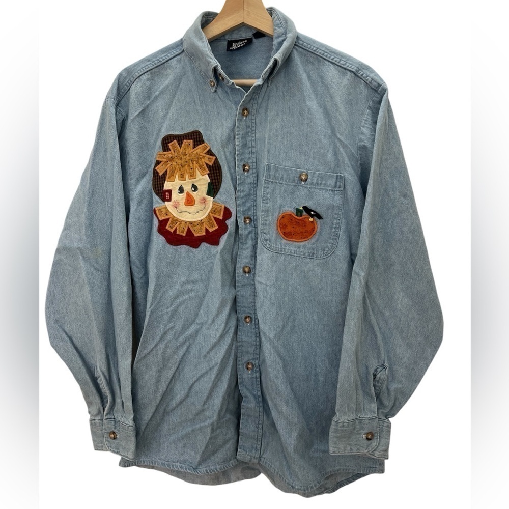 Vintage Scarecrow Jean Button Down Long Sleeve Size Medium - Large